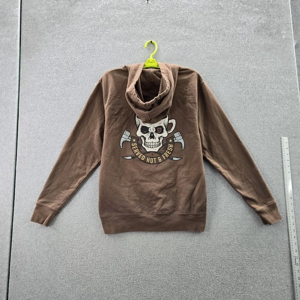 5.11 Men Hoodie SMALL‎ Brown Graphic Print Skull Donut Served Fresh Pullover